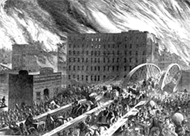 The Plochman's factory survives the Great Chicago Fire in 1871.