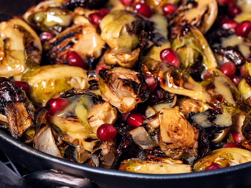 Close up of roasted Brussels sprouts